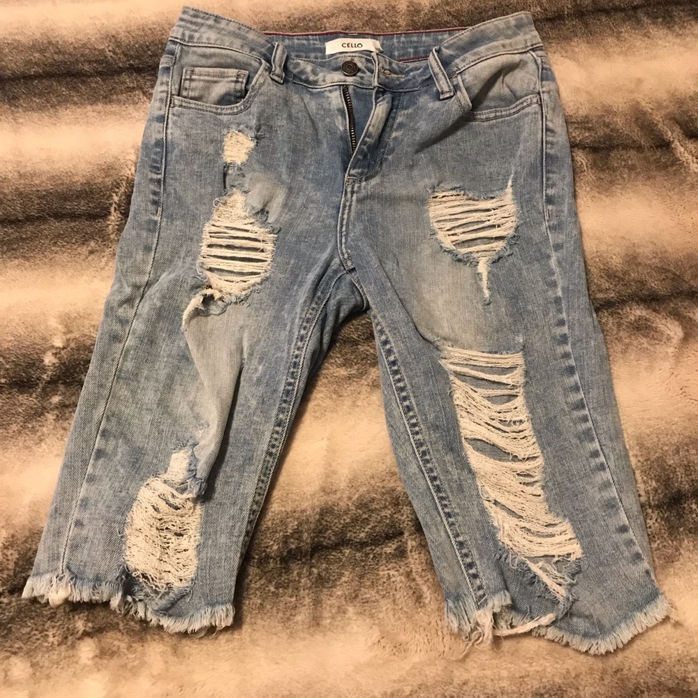 Distressed jean shorts